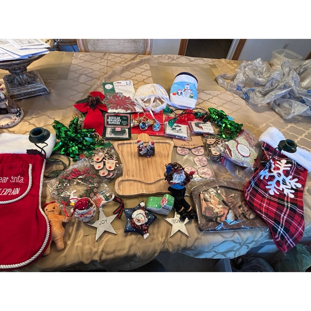 Vintage Christmas Decor Lot Snowman Santa Stockings Ornament Ceramic All Include
